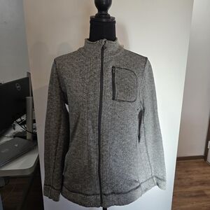 Gray Herringbone Zip-Up Jacket